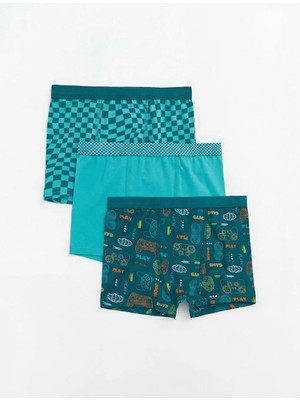 LC Waikiki Yeşil Baskılı Erkek Çocuk 3 Lü Boxer  (S6)