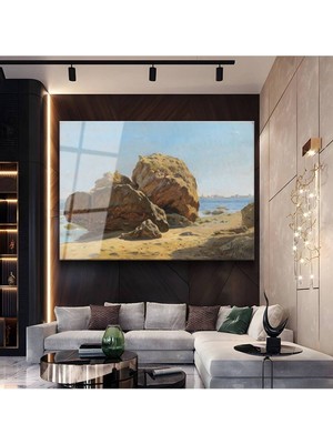 TosbArt Antoine Vollon Sahil Kayalıkları Deniz Resmi Temperli Cam Tablo Sanat Tablosu Dekoratif Tablo