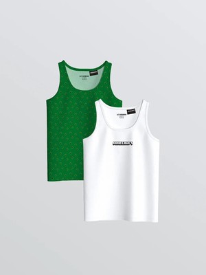 LC Waikiki Yeşil Minecraft Baskılı Erkek Çocuk Atlet 2 Li  (S6)