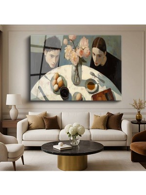 TosbArt Malcolm Liepke Kahvaltı Masası Günlük Yaşam Resmi Temperli Cam Tablo Sanat Tablosu Dekoratif Tablo