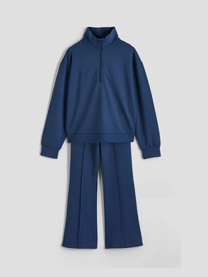 LC Waikiki Indigo Dik Yaka Kız Çocuk Soft Touch Sweatshirt ve Tayt  (S6)