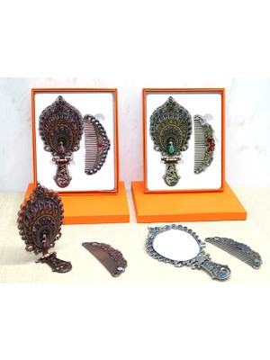 Net Damla Tavuskuşu Katlanabilir Ayna ve Tarak Seti Orta Boy ALK4984 - Lisinya