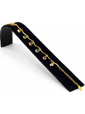 Pangu Renkli Damla Taş Detaylı Altın Renk Çelik Bileklik