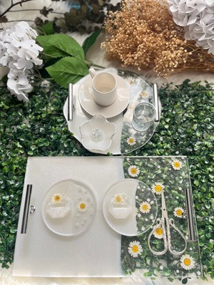 Epoksi Tepsi Papatyalı Nişan Seti