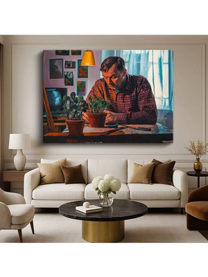 TosbArt Daniil Antropov Bitkilerle Çalışan Adam Bahçıvanlık Resmi Kanvas Tablo Ressam Tablosu