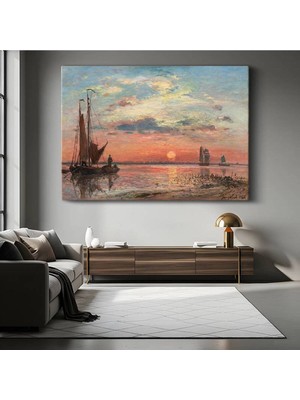 TosbArt Johan Jongkind Gün Batımı Yelkenliler Deniz Resmi Kanvas Tablo Ressam Tablosu