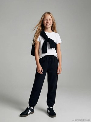 LC Waikiki Siyah Beli Lastikli Kız Çocuk Jogger Eşofman Altı  (S6)