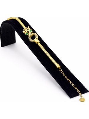 Pangu Panter Figür Detaylı Altın Renk Çelik Zincir Bileklik