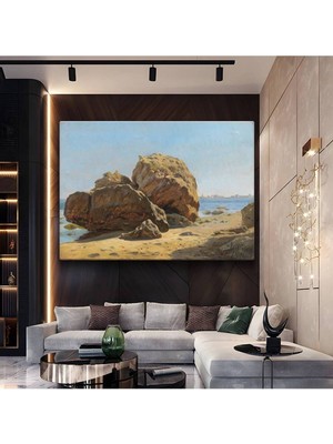 TosbArt Antoine Vollon Sahil Kayalıkları Deniz Resmi Kanvas Tablo Sanat Tablosu Ressam Tablosu