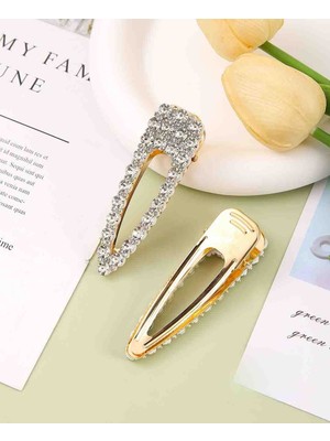 Reborn Design Gold Renk Zirkon Taşlı Üçgen Model 8 cm Metal Pens Toka