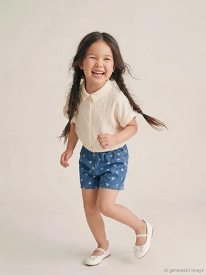 LC Waikiki Mavi Çiçek Desenli Kız Çocuk Jean Şort  (S6)