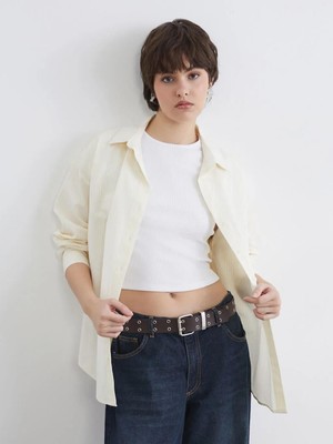 LC Waikiki Mavi Çizgili Oversize Poplin Kadın Gömlek  (S6)