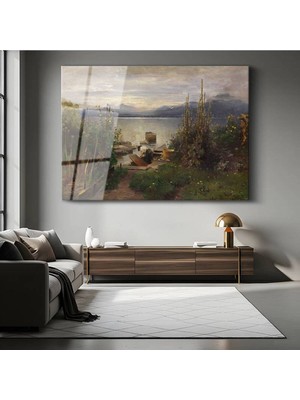 TosbArt Hans Gude Göl Su Manzarası Temperli Cam Tablo Sanat Tablosu Dekoratif Tablo