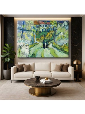 TosbArt Vincent Van Gogh Auvers Merdiven Köy Manzarası Temperli Cam Tablo Sanat Tablosu Dekoratif Tablo