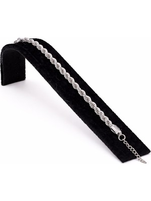 Pangu Kalın Örgü Zincir Gümüş Renk Çelik Bileklik