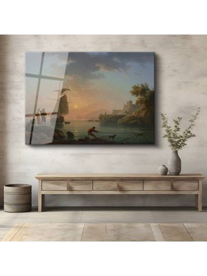 TosbArt Claude-Joseph Vernet Akdeniz Kıyısı Balıkçılar Manzarası Temperli Cam Tablo Sanat Tablosu