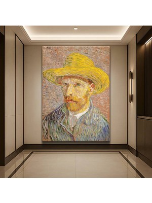 TosbArt Vincent Van Gogh Sarı Hasır Şapkalı Otoportre Kanvas Tablo Sanat Tablosu Ressam Tablosu