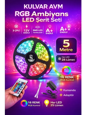 LED 5 mt Şerit Animasyonlu Tak Çalıştır Kumandalı Trafolu Rgb Şerit Işık Aydınlatma 5 Metre