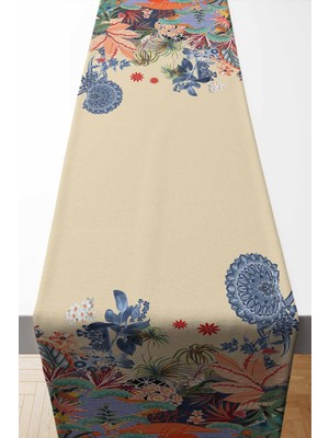 PremiumPort Desenli Süet Dokuma Runner Paradise 140X40 cm Şık ve Modern Tasarım