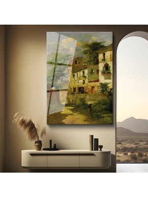 TosbArt Anonim Italyan Evleri Mimari Manzara Temperli Cam Tablo Sanat Tablosu Dekoratif Tablo