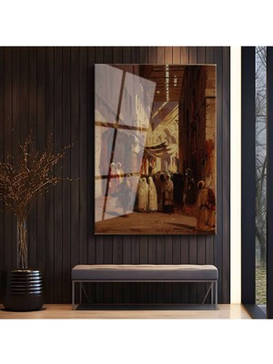 TosbArt Jean-Léon Gérôme Doğu Çarşısı Oryantal Manzara Temperli Cam Tablo Sanat Tablosu Dekoratif Tablo