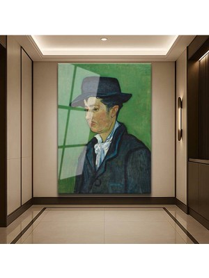 TosbArt Vincent Van Gogh Şapkalı Armand Roulin Portresi Temperli Cam Tablo Sanat Tablosu Dekoratif Tablo