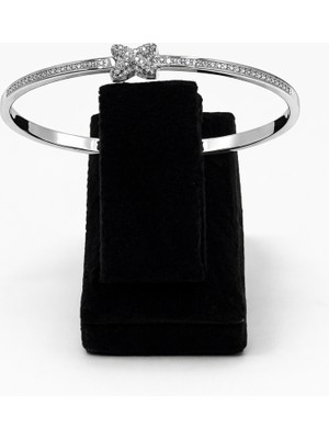 Pangu Ortası Figürlü Zirkon Taş Detaylı Gümüş Renk Çelik Kelepçe Bilezik