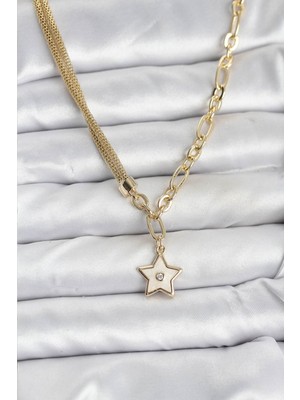 Net Damla Gold Renk Pirinç Yıldız Model Kadın Kolye
