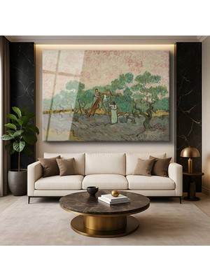 TosbArt Vincent Van Gogh Zeytin Toplayan Kadınlar Tarım Yaşamı Temperli Cam Tablo Sanat Tablosu