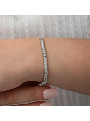 Inure Jewelry Gümüş 3.5 mm Beyaz Taşlı Su Yolu Kadın Bileklik