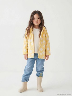 LC Waikiki Sarı Çiçekli Kız Çocuk Yağmurluk  (S6)