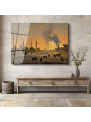 TosbArt Ivan Aivazovsky Istanbul Günbatımı Boğaz Manzarası Temperli Cam Tablo Sanat Tablosu Dekoratif Tablo