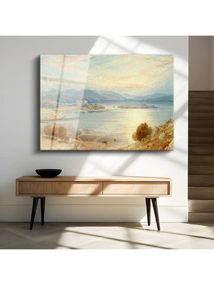 TosbArt J.m.w. Turner Göl Kale Manzarası Temperli Cam Tablo Sanat Tablosu Dekoratif Tablo