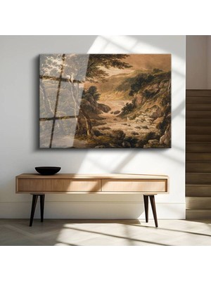 TosbArt John Constable Dağlık Nehir Doğa Manzarası Temperli Cam Tablo Sanat Tablosu Dekoratif Tablo