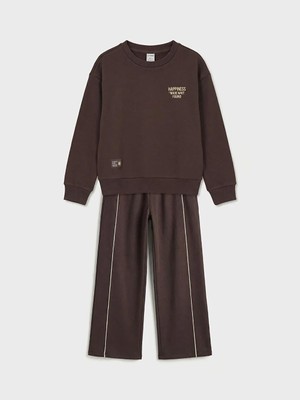 LC Waikiki Mürdüm Bisiklet Yaka Kız Çocuk Kalın Sweatshirt ve Eşofman Altı  (S6)