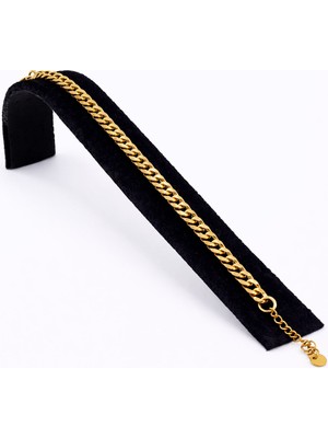 Pangu Altın Renk Düz Zincir Çelik Bileklik