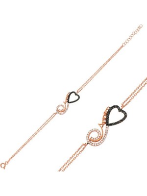 Inure Jewelry Gümüş Rose Kalpli Sonsuzluk Annem Bayan Bileklik