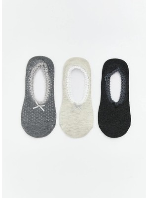 LC Waikiki Gri Dantel Detaylı Fiyonklu Kadın Babet Çorap 3 Lü  (S6)