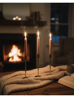 PremiumPort 3'lü Vizon Renk Şamdan Mum, Damlatmaz, Uzun Süreli, 18CM x 2,2cm