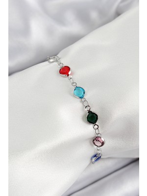 Net Damla Pirinç Gümüş Renk Renk Zirkon Taşlı Kadın Bileklik