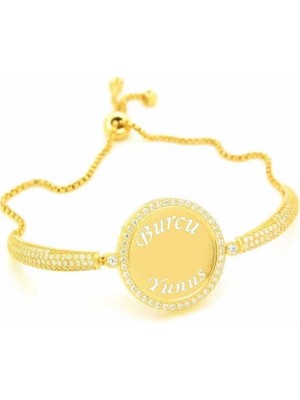 Inure Jewelry Gümüş Gold İsimli Kişiye Özel Taşlı Bayan Bileklik