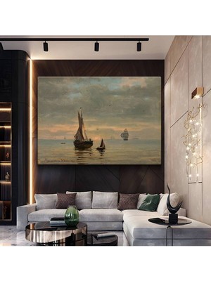 TosbArt Hendrik Willem Mesdag Gün Batımı Yelkenliler Kanvas Tablo Sanat Tablosu Ressam Tablosu