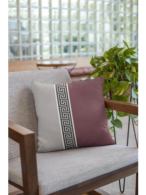 Mutlu Köşe Çift Tarafı Dijital Baskılı Avangarde Mitolojik Anahtar Desenli Pamuk Keten Kırlent Kılıfı