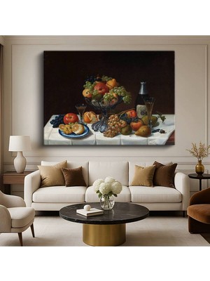 TosbArt Johann Wilhelm Preyer Şarap Meyve Ziyafeti Natürmort Resmi Kanvas Tablo Ressam Tablosu