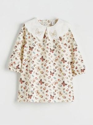 LC Waikiki Ekru Bebe Yaka Baskılı Kız Çocuk Elbise  (S6)