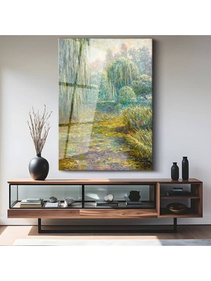 TosbArt Claude Monet Nilüfer Çiçekleri Havuz Temperli Cam Tablo Sanat Tablosu Dekoratif Tablo