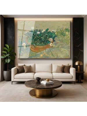 TosbArt Vincent Van Gogh Saksıda Papatyalar Çiçek Natürmortu Temperli Cam Tablo Sanat Tablosu