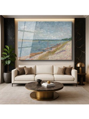 TosbArt Vincent Van Gogh Seine Nehri Kıyısı Su Peyzajı Temperli Cam Tablo Sanat Tablosu Dekoratif Tablo