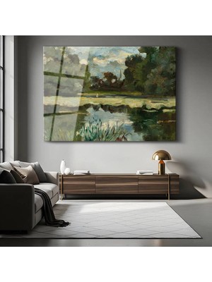 TosbArt Edward Mitchell Bannister Gölet Su Manzarası Temperli Cam Tablo Sanat Tablosu Dekoratif Tablo
