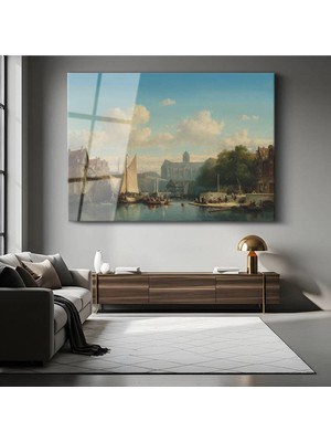 TosbArt Johannes Vermeer Hollanda Kanalı Su Resmi Temperli Cam Tablo Sanat Tablosu Dekoratif Tablo